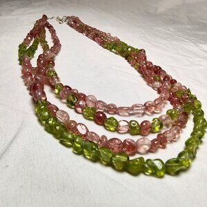 Peridot and Strawberry Quartz Multistrand Necklace